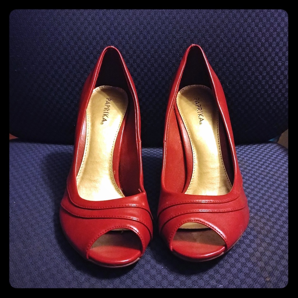 Paprika Red Faux Leather Pumps